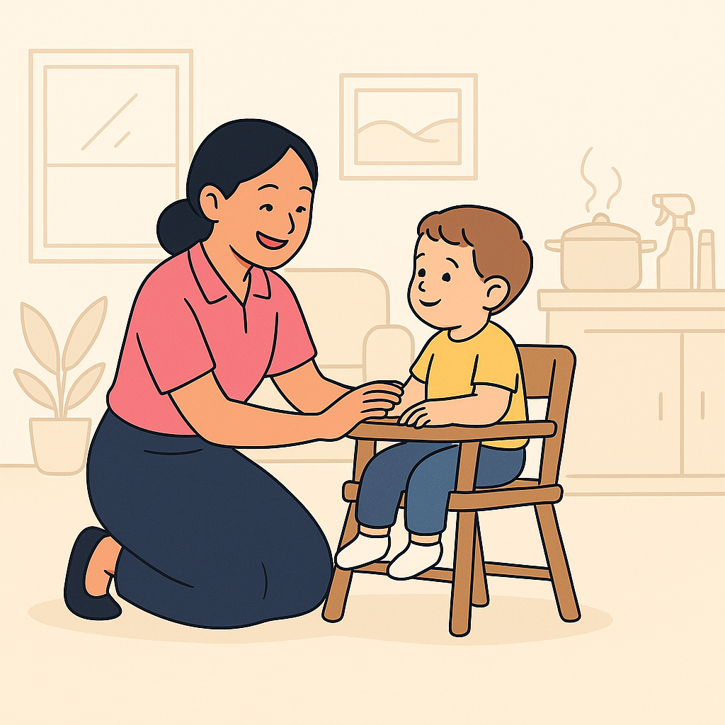 Myanmar helper caring for a child